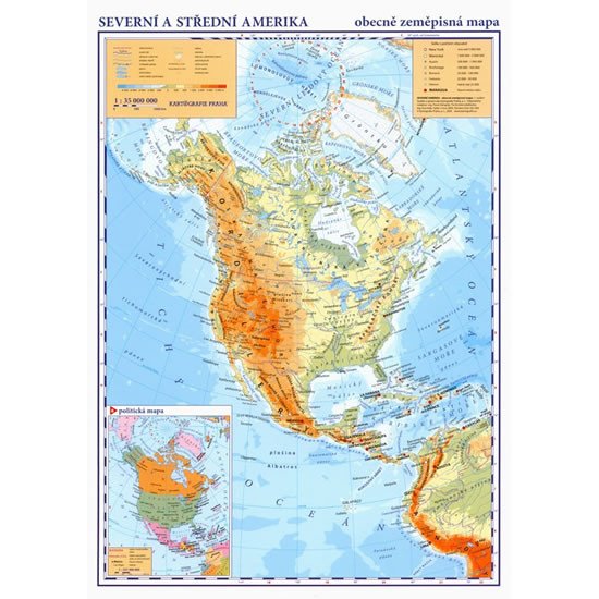 SEVERNÍ A STŘEDNÍ AMERIKA-OBECNĚ ZEMĚPISNÁ MAPA/OBRYSOVÁ MAP