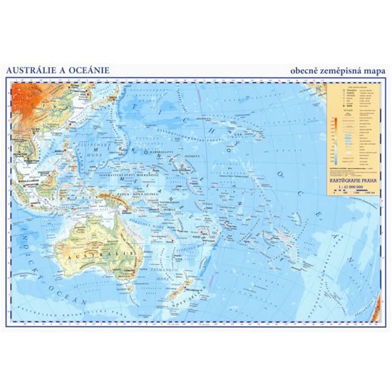 AUSTRÁLIE A OCEÁNIE-OBECNĚ ZEMĚPISNÁ MAPA/OBRYSOVÁ MAPA