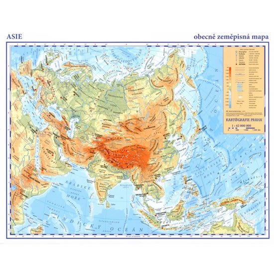 ASIE-OBECNĚ ZEMĚPISNÁ MAPA/OBRYSOVÁ MAPA