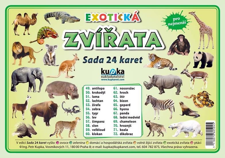 SADA 24 KARET-ZVÍŘATA EXOTICKÁ