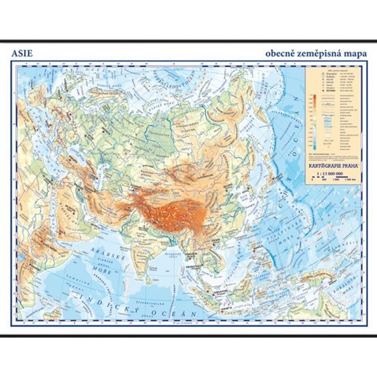 ASIE-OBECNĚ ZEMĚPISNÁ NÁSTĚNNÁ MAPA