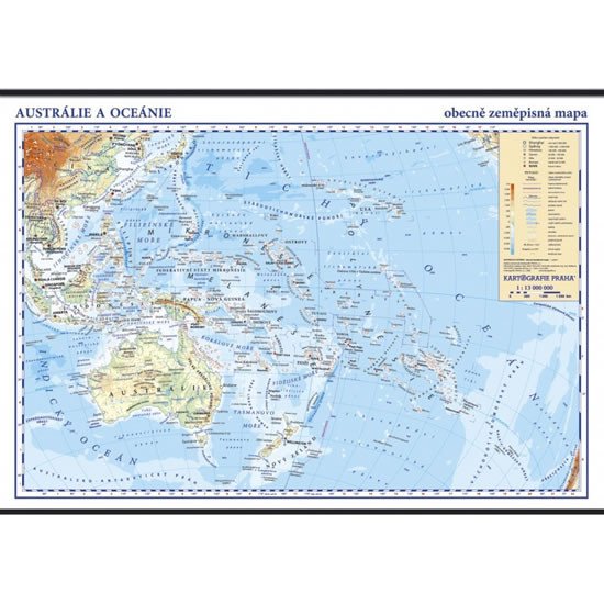 AUSTRÁLIE A OCEÁNIE - NÁSTĚNNÁ OBECNĚ ZEMĚPISNÁ MAPA 1:13MIL