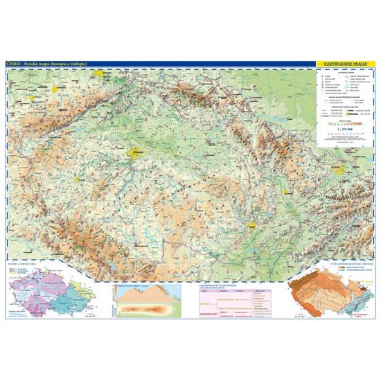 ČESKO 1:375 000 NÁSTĚNNÁ MAPA ŠKOLNÍ HOROPIS, VODOPIS