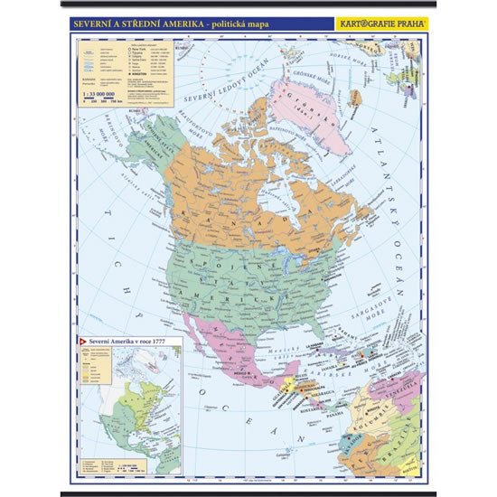 SEVERNÍ A STŘEDNÍ AMERIKA - NÁSTĚNNÁ ŠKOLNÍ MAPA+TAŠKA