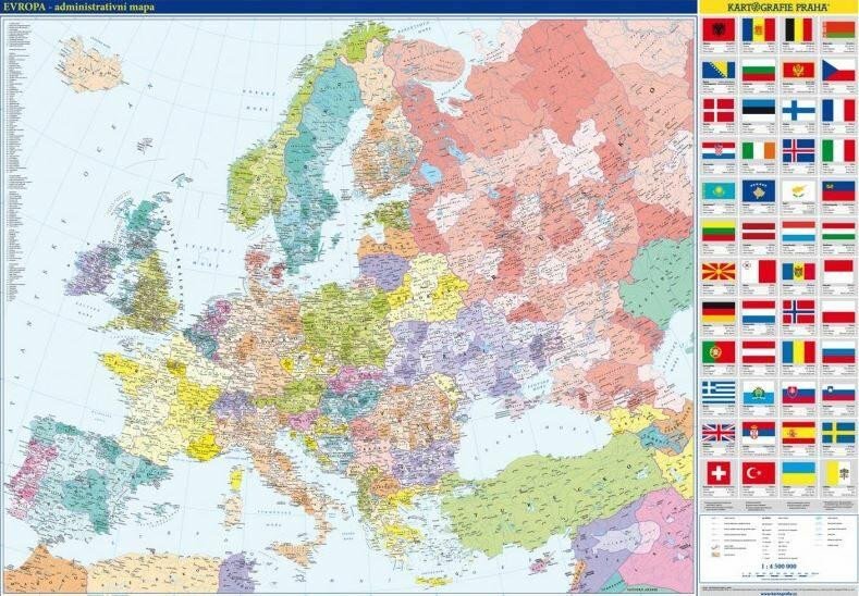 EVROPA - NÁSTĚNNÁ MAPA ADMINISTRATIVNÍ (TUBUS)