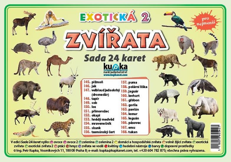 SADA 24 KARET - ZVÍŘATA EXOTICKÁ 2