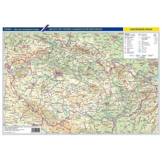 ČESKO - OBECNĚ ZEMĚPISNÁ MAPA 100 LET OD VZNIKU (LAMINO, A3)