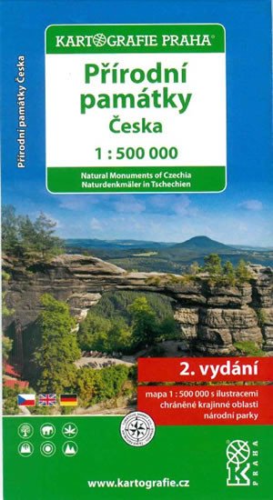 PŘÍRODNÍ PAMÁTKY ČESKA 1:500 000 MAPA