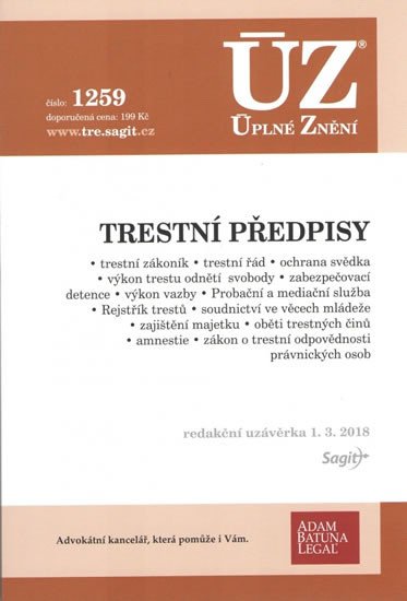 ÚZ 1259 TRESTNÍ PŘEDPISY K 1/3/18