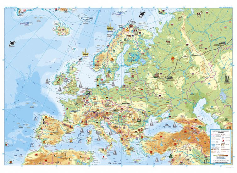 ILUSTROVANÁ MAPA EVROPY PLAKÁT BEZ LIŠT