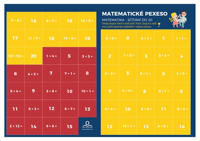 PEXESO MATEMATIKA SČÍTÁNÍ V OBORU DO 20