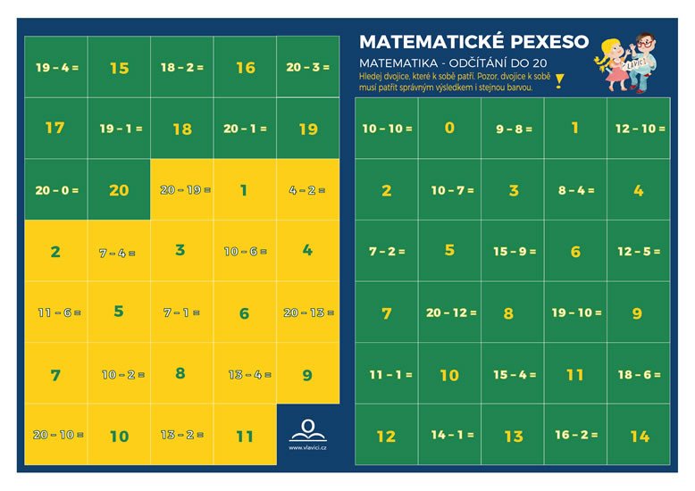 PEXESO MATEMATIKA ODEČÍTÁNÍ DO 20