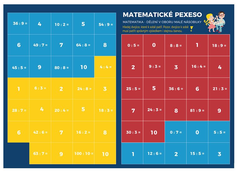 PEXESO MATEMATIKA DĚLENÍ V OBORU MALÉ NÁSOBILKY