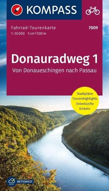 DONAURADWEG 1 CYKLOMAPA 7009 DONAUESCHINGEN-PASSAU 1:50 000