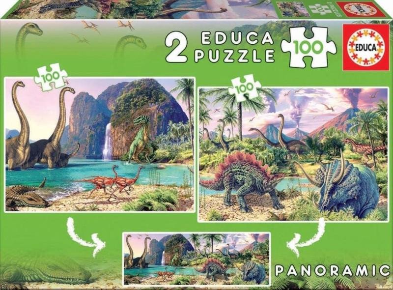 PUZZLE PANORAMA DINOSAUŘÍ SVĚT/2X100 DÍL