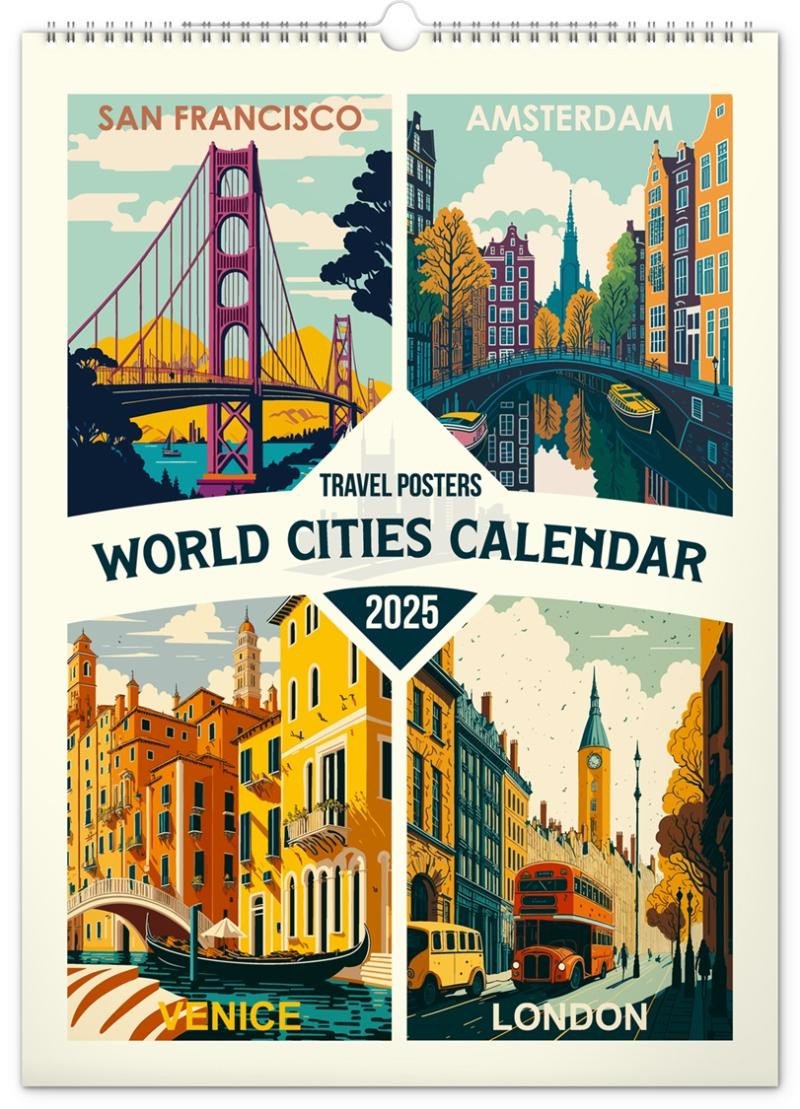 TRAVEL POSTERS WORLD CITIES CALENDAR 2025 NÁSTĚNNÝ