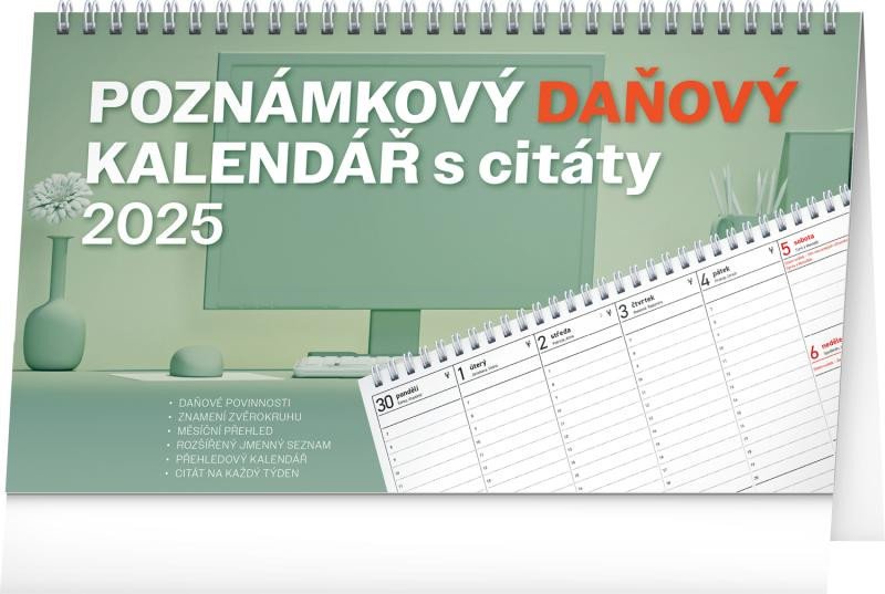 STOLNÍ KALENDÁŘ 2025 POZNÁMKOVÝ DAŇOVÝ S CITÁTY