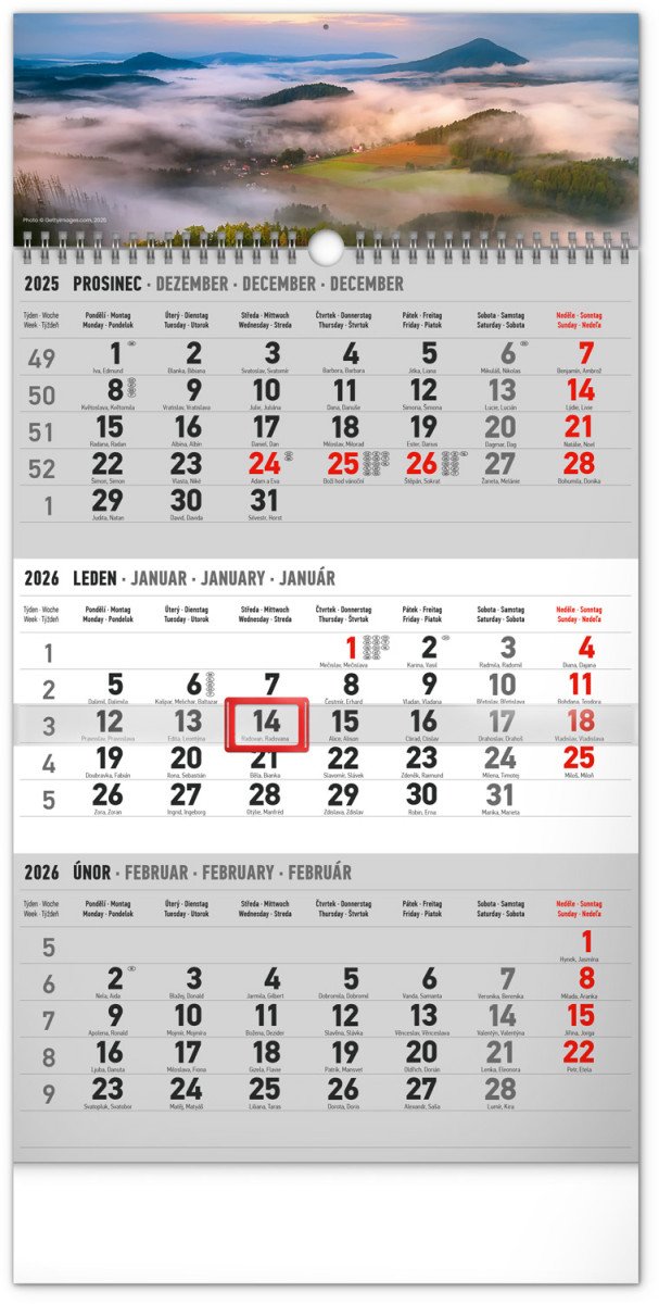 NÁSTĚNNÝ KALENDÁŘ 2026 3MĚSÍČNÍ