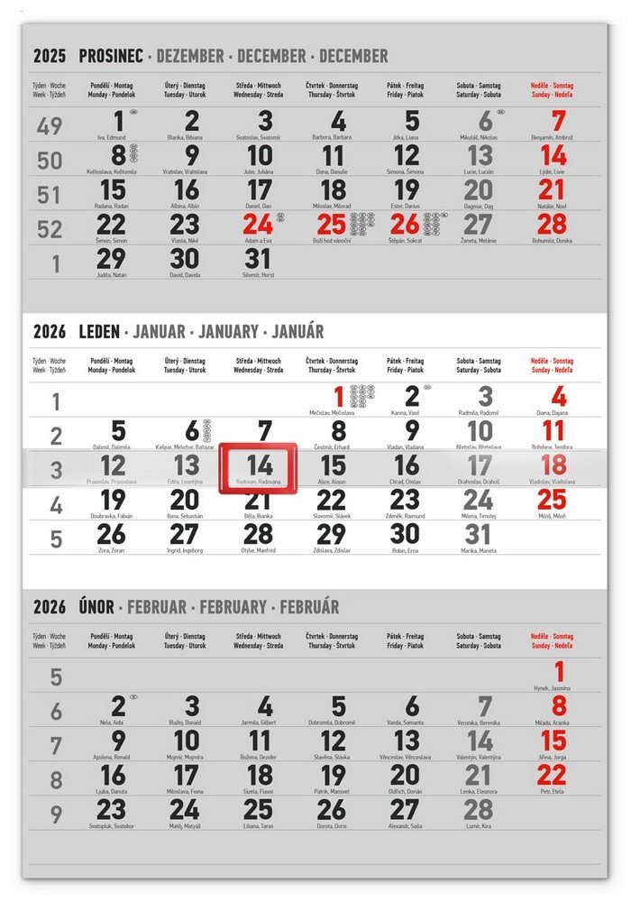 NÁSTĚNNÝ KALENDÁŘ 2026 3MĚSÍČNÍ
