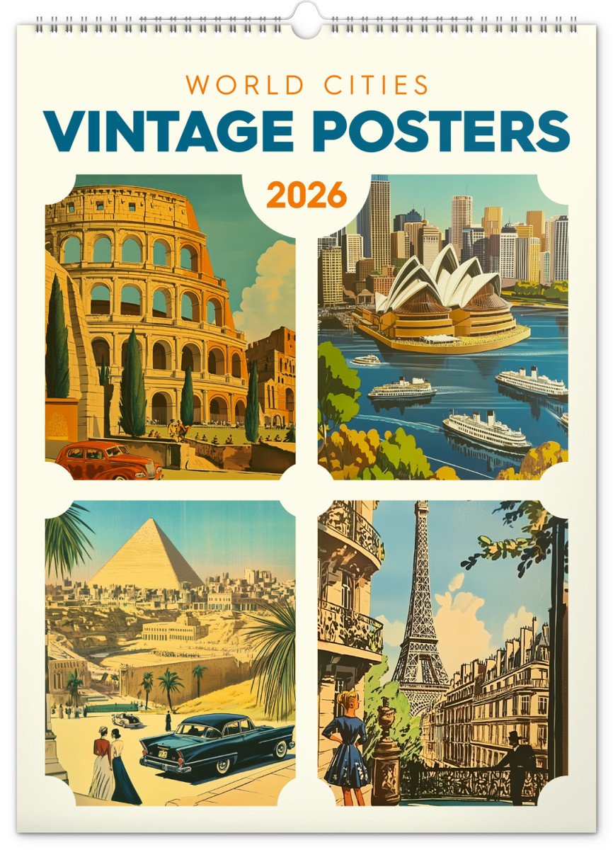 2026 VINTAGE PLAKÁTY SVĚTOVÁ MĚSTA NÁSTĚNNÝ