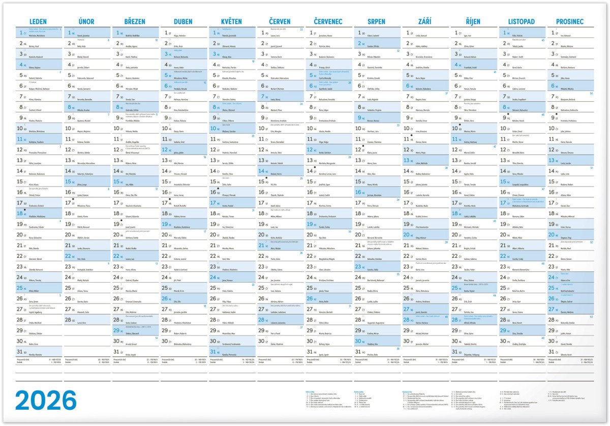 NÁSTĚNNÝ KALENDÁŘ 2026 ROČNÍ A2 59,4X42CM [MAPA]