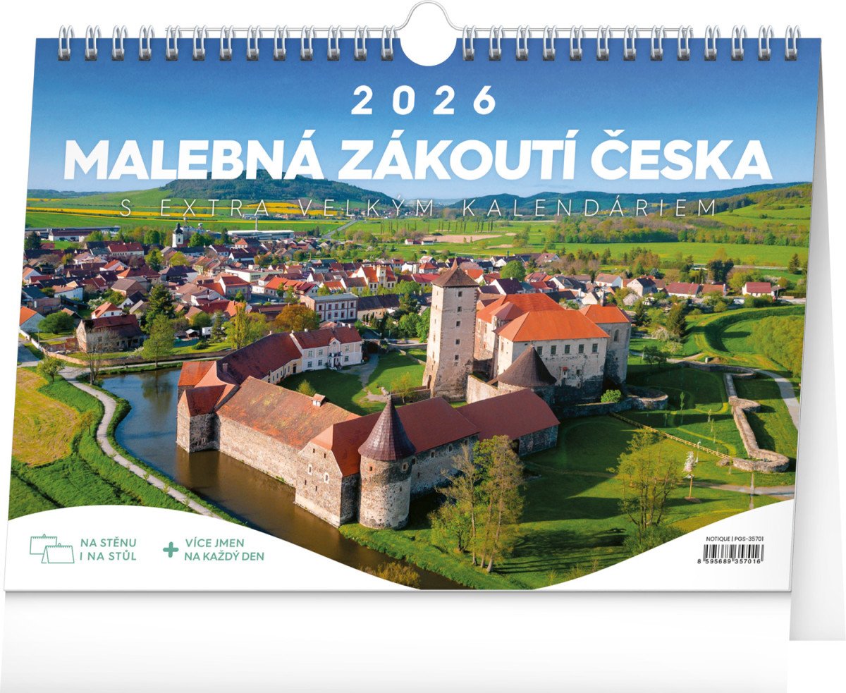 2026 MALEBNÁ ZÁKOUTÍ ČESKA STOLNÍ S EXTRA VELKÝM KALENDÁRIEM