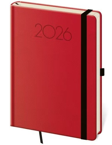 DIÁŘ 2026 TÝDENNÍ A5 NEW PRAGA ČERVENÝ S GUMIČKOU