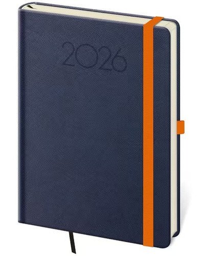 DIÁŘ 2026 DENNÍ A5 NEW PRAGA MODRÝ S GUMIČKOU