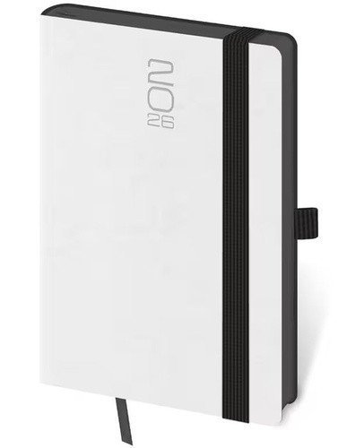 DIÁŘ 2026 KAPESNÍ MEMORY BÍLÝ S GUMIČKOU