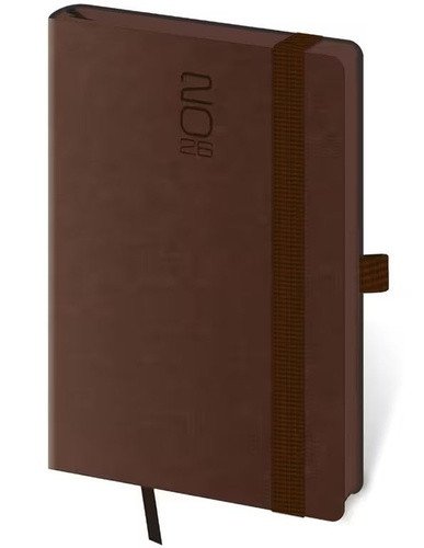 DIÁŘ 2026 KAPESNÍ MEMORY TMAVĚ HNĚDÝ S GUMIČKOU