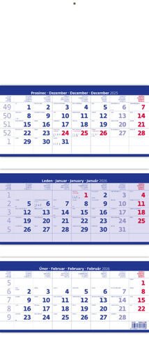 NÁSTĚNNÝ KALENDÁŘ 2026 TŘÍMĚSÍČNÍ SKLÁDANÝ MODRÝ