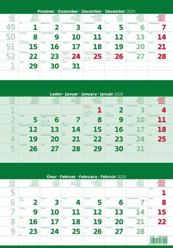 2026 TŘÍMĚSÍČNÍ NÁSTĚNNÝ ZELENÝ