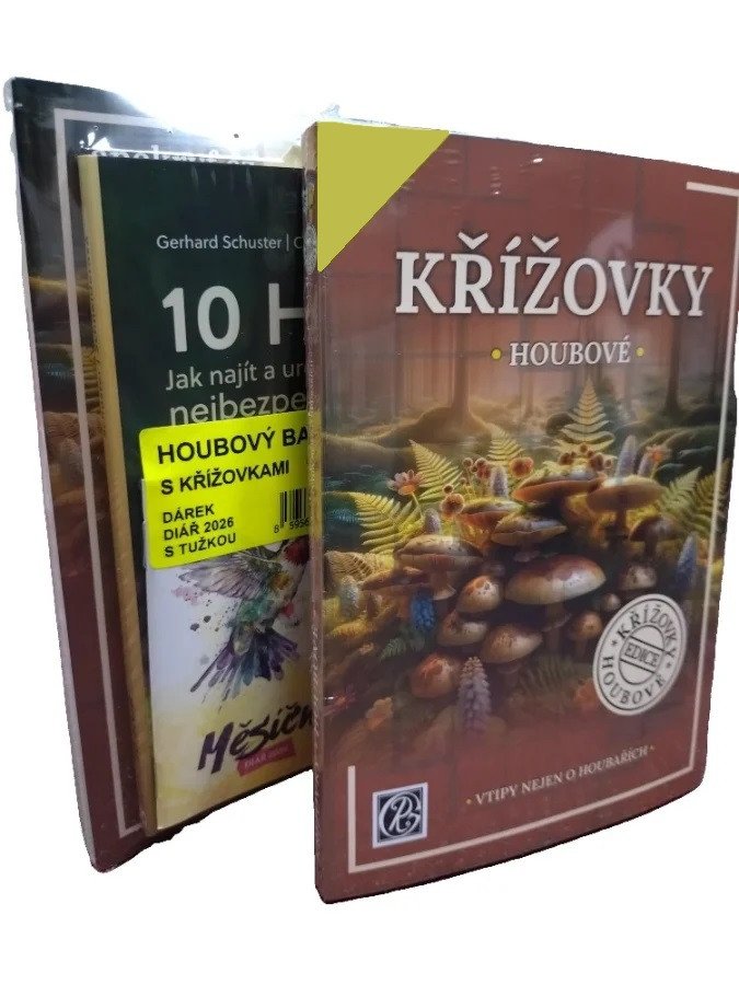 Obálka knihy HOUBOVÝ BALÍČEK S KŘÍŽOVKAMI + DIÁŘ 2026 od autora <br>