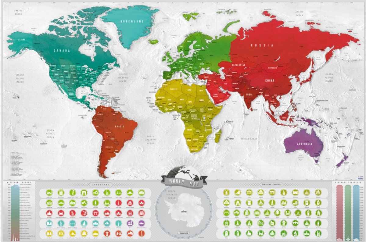 STÍRACÍ MAPA SVĚT DELUXE XXL BLANC
