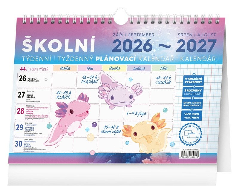 2026-2027 ŠKOLNÍ PLÁNOVACÍ S HÁČKEM STOLNÍ/NÁSTĚNNÝ