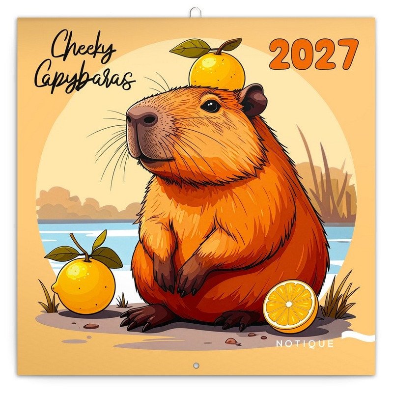 Obálka knihy KALENDÁŘ 2027 POZNÁMKOVÝ, ČTVEREC ROZVERNÉ KAPYBARY od autora <br>