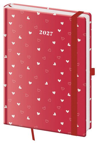 2027 DIÁŘ VARIO HEARTS TÝDENNÍ A5 S GUMIČKOU A POUTKEM