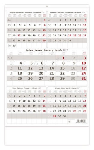 NÁSTĚNNÝ KALENDÁŘ 2027 PĚTIMĚSÍČNÍ ŠEDÝ