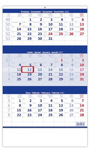 2027 TŘÍMĚSÍČNÍ NÁSTĚNNÝ MODRÝ