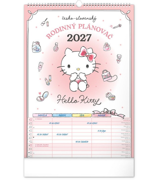 RODINNÝ PLÁNOVACÍ HELLO KITTY 2027 KALENDÁŘ NÁSTĚNNÝ