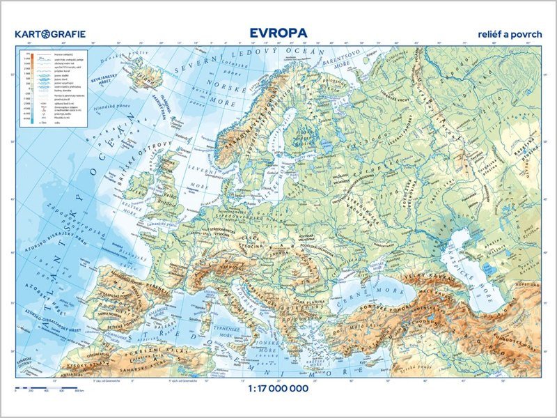 Obálka knihy EVROPA - RELIÉF A POVRCH. STÁTY A ÚZEMÍ LAMINO MAPA A3 od autora <br>